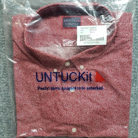 UNTUCKit Argadens Shirt Mens 3XL Red Short Sleeve Button Up Cotton Linen New - Picture 9 of 9